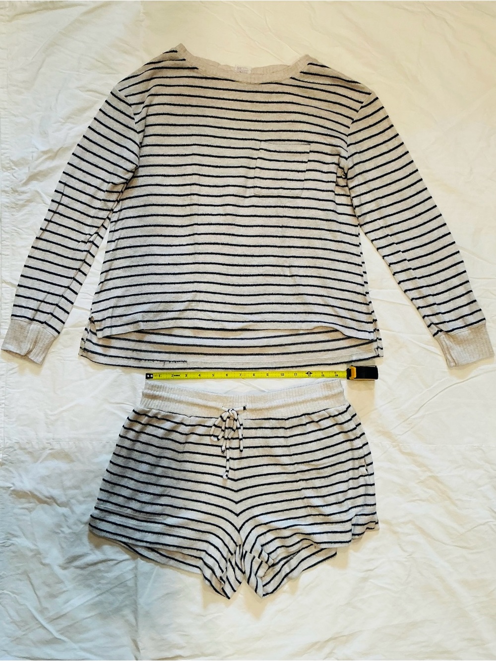 stars above White and Black Striped Long-Sleeve Top & Drawstring Shorts Set